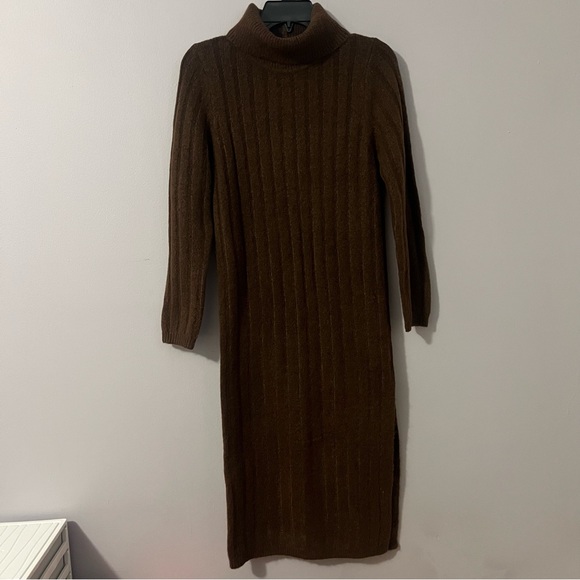 Asos Designs Brown Sweater Dress Turtle Neck Long Sleeve Knit Slit PT US 4 EU 36 - Picture 3 of 9